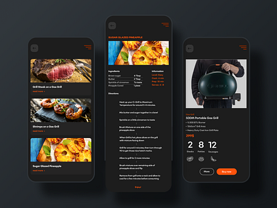 Mobile app for selling grills and recipes app figma grill grills mobile mobile app recipes ui ux web design