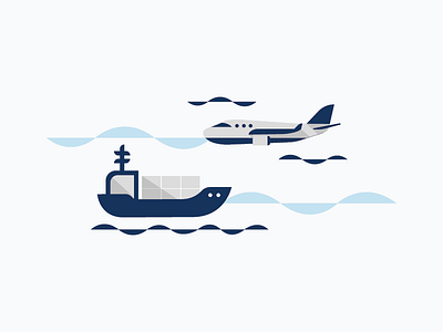 Sea and Air Shipping air illustration plane shapes ship shipping vector waves