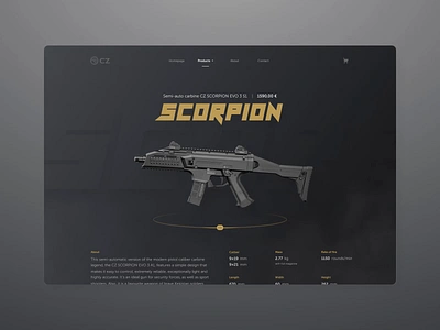 Firearm product detail concept animation ecommerce eshop firearm firearms gun guns gunshop hero product detail product page store typeface ui video weapon weapons web webdesign