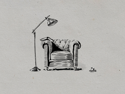 Reading chair books bw chair engraving illustration lamp lined reading