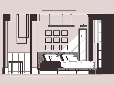 Pearl, Illustration #4 architecture bedroom boutique brand class classic color design hotel illustration illustrator interior light line line art pearl room smooth vector