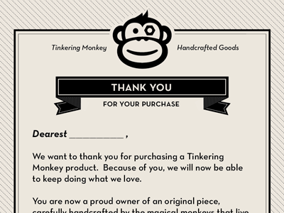 Tinkering Monkey Thank You Card