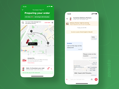 Delivery Partner Chat chat communication conversation customer delivery design experience feature food instructions order partner restaurant rider seamless tracking ui ux valet zomato