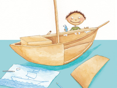 Boat boat boy cardboard illustration watercolour