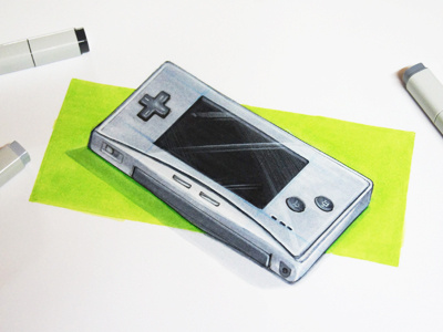 Rendered Game Boy Micro copic drawing game boy illustration marker nintendo product design rendering