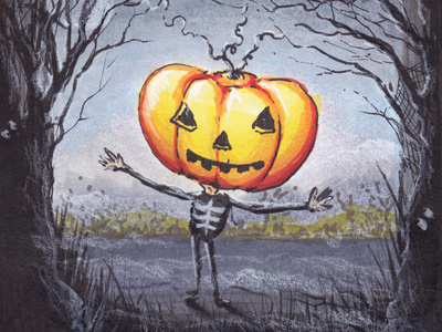 Mr Pumpkin Head copic halloween illustration inktober marker