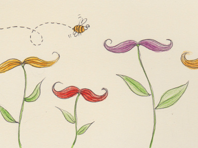 Field of Moustaches bee illustration moustache movember watercolour