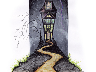 Haunted haunted house illustration marker