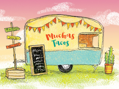 Taco Van bunting cactus illustration taco van