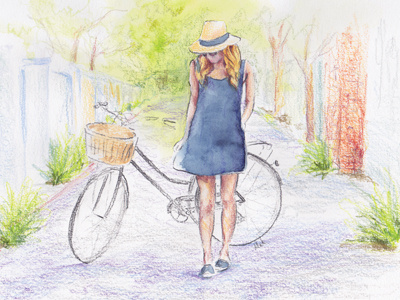 Spring bicycle fashion illustration spring vintage watercolor