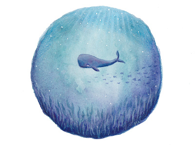 Whale illustration ocean underwater watercolour whale