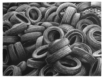 Tread Lightly art drawing environment graphite illustration landfill pencil realism tyres