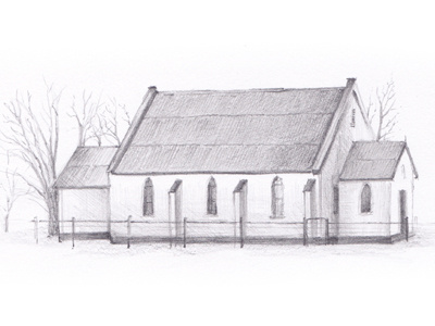 Church at Milawa drawing pencil sketch