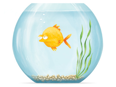 The Fish Bowl digital fish glass illustration minimal reeds rendering stones texture wacom