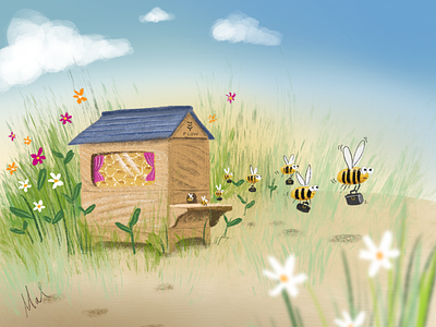 Off to work illustration bees drawing