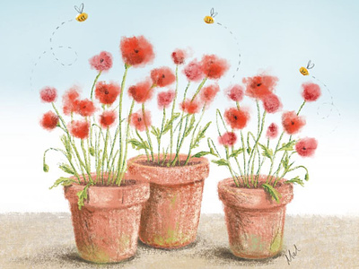 Potted Poppies anzacday digital digitalillustration garden illustration plants poppies pots procreate