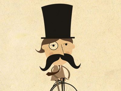 Mister Handle-Bar bicycle character man moustache penny farthing top hat