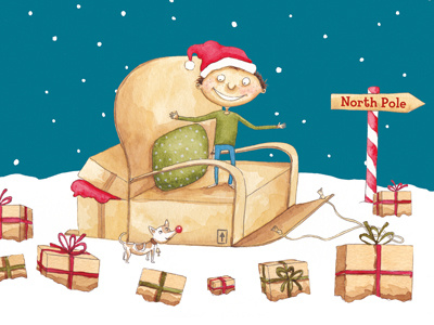 Box Boy's Christmas Sleigh boxes christmas illustration north pole sleigh snow the box boy