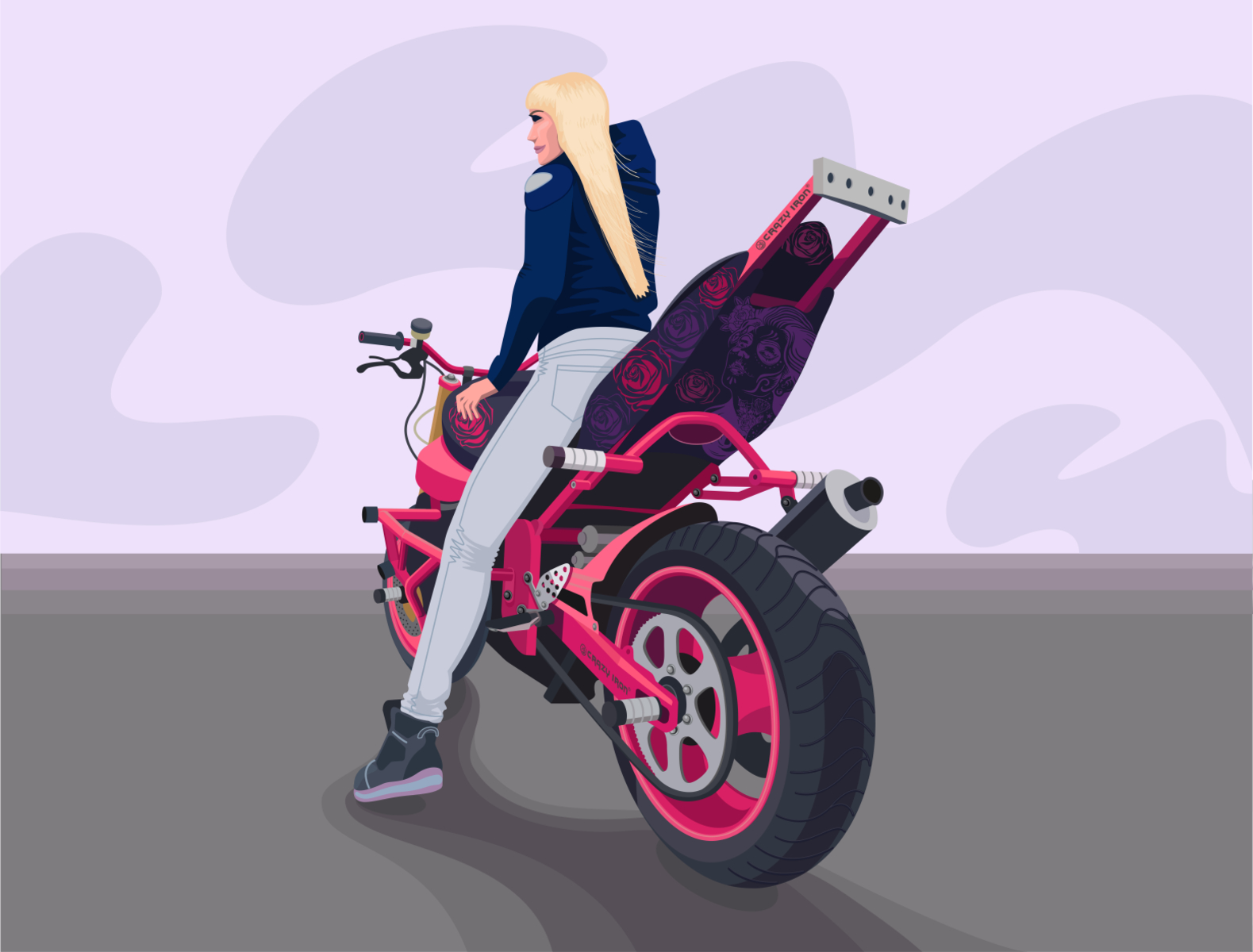 moto girl 01 girl illustration motorcycle rider stunt rider vectorart девушка на мотоцикле
