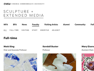 Sculpture + Extended Media homepage minimal redesign richmond sculpture vcu vcuarts