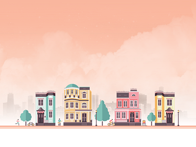 The Fan city fan houses illustration infographic richmond rva sky sunrise trees vcuarts