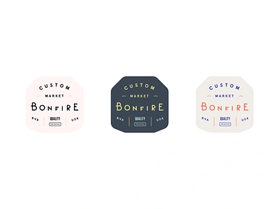 Badges badge bonfire brand market merch navy sticker tote typography