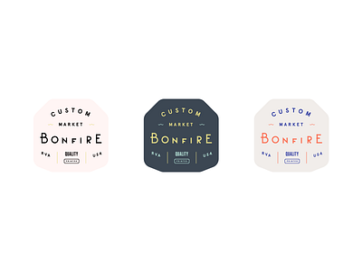 Badges badge bonfire brand market merch navy sticker tote typography