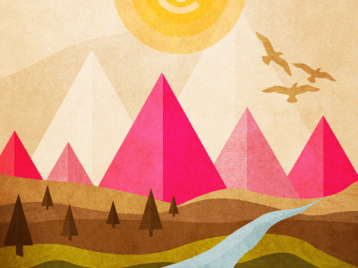 Bliss birds illustration mountains sun trees