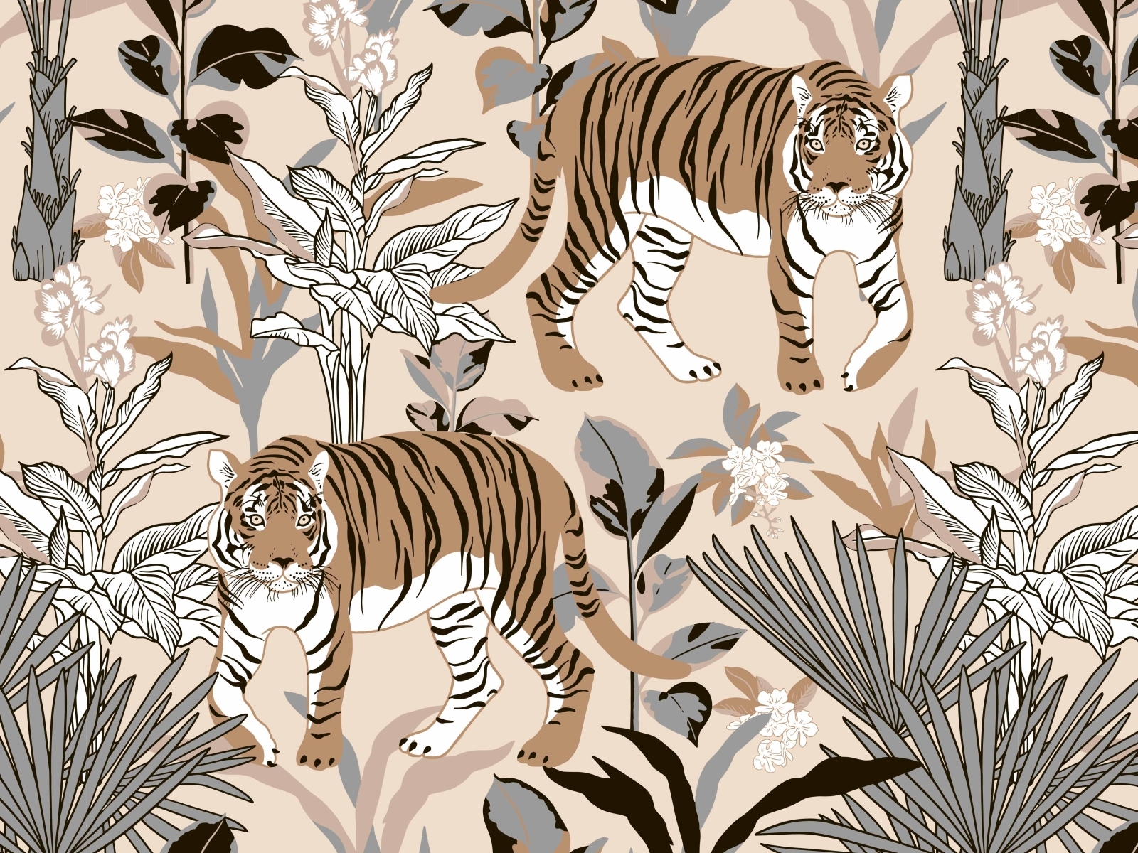 Seamless Pattern With Tiger In The Tropics By Anastasiia Lynovytska On   109f 4x 