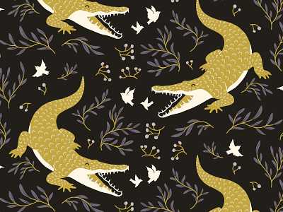 Crocodile pattern background illustration pattern крокодилы птицы растительный флора