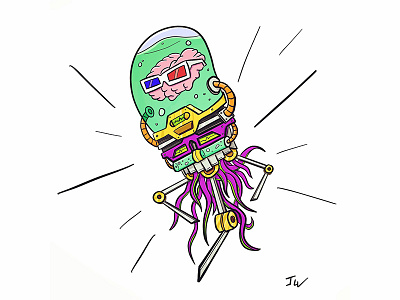 Brain-Borg Colorized alien cartoon character concept cyborg ipad pro machine procreate