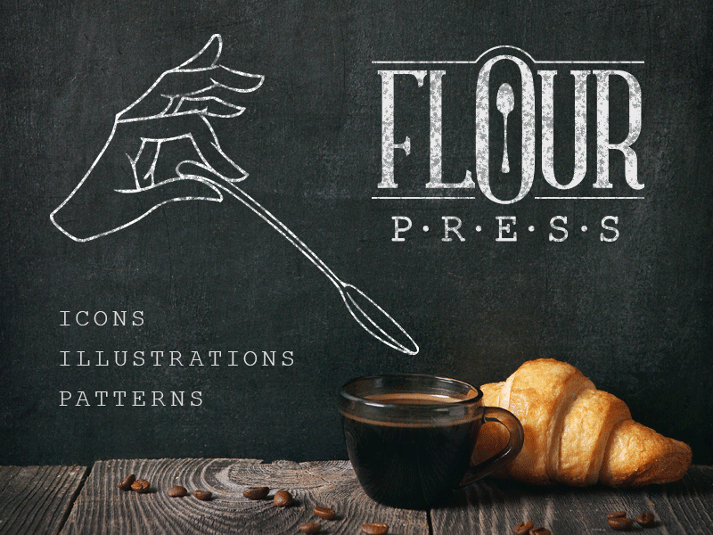 Flour Press Materials bakery branding coffee icon illustrator logo patisserie pattern photoshop texture