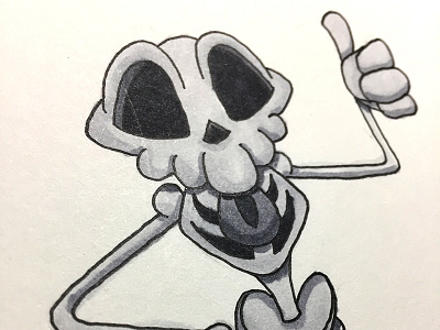 Lil' Skull Full Body cartoon character copic greyscale illustration marker skeleton