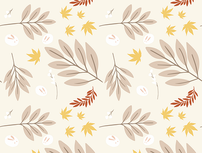 Rabbit Wagashi Pattern autumn doodle illustration illustrator leaves pattern art rabbit surface pattern vector