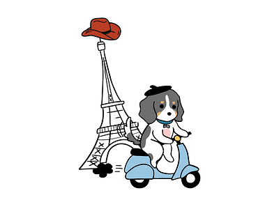 Paris, Texas cute dachshund dog doodle illustration illustrator paris piebald procreate texas vector vespa