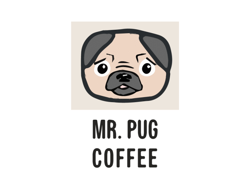 Mr. Pug coffee dog doodle illustration logo pug