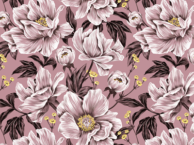 Seamless floral pattern with peonies