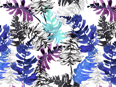 Abstract drawn graphic seamless pattern of leaves texture