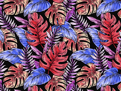Seamless floral pattern of tropical and leaves.