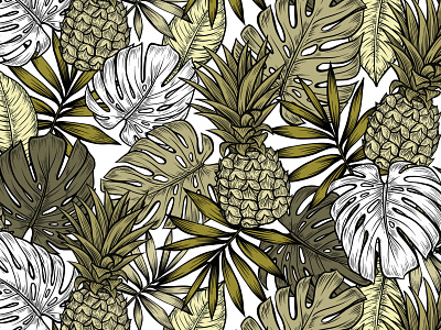 Seamless pattern with pineapples paradise
