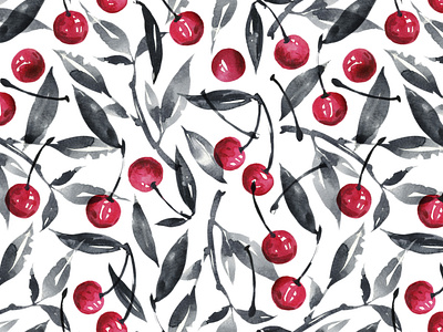 seamless watercolor pattern with cherries