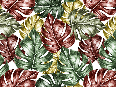 Abstract drawn graphic seamless pattern of leaves.