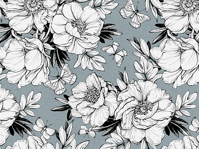 Seamless floral pattern with peonies