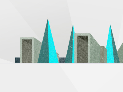 Village Of Thoughts cyan geometry illustration pyramids village