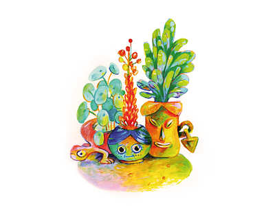 illustration - funny plant pot art drawing illustration painting traditionnal drawing