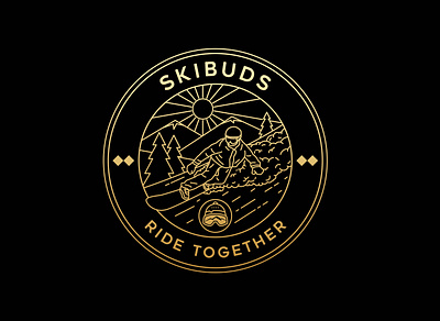 Skibuds Ride Together adventure badge branding design graphic design ice illustration landscape line logo monoline mountains nature ride ski