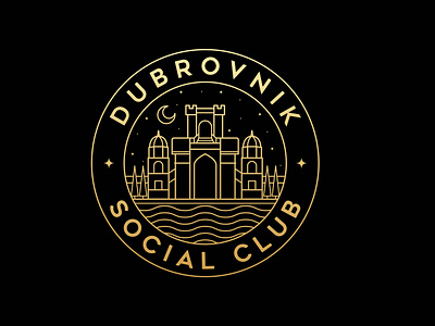Dubrovnik - Social Club adventure apparel badge brand branding castle design gold graphic design illustration landscape line lineart logo monoline nature palace pin tee tshirt