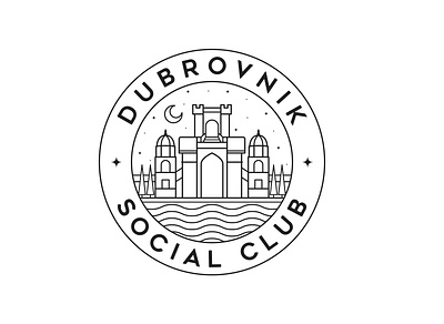 Dubrovnik - Social Club adventure badge brand branding castle design gold illustration landscape line line art logo monoline nature palace pin tshirt