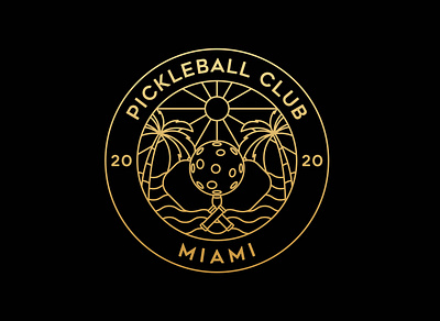 Pickleball Club - Miami adventure apparel badge brand branding design gold illustration landscape line line art logo monoline nature palm pin sea tree tshirt