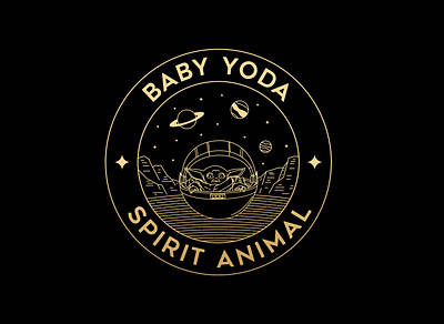 Baby Yoda adventure apparel badge brand branding design illustration landscape line lineart linework logo monoline nature planet space star wars tshirt uvo yoda